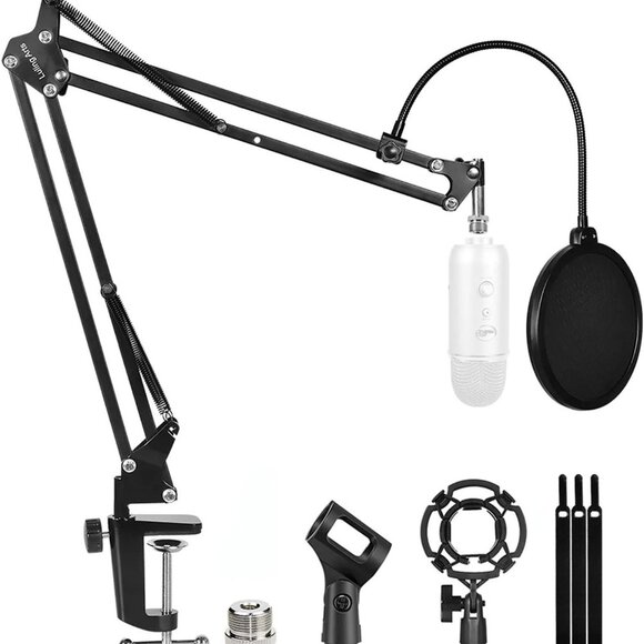 Microphone Stand for Blue Yeti, Boom Arm Scissor Mic Stand with Windscreen - Picture 1 of 6